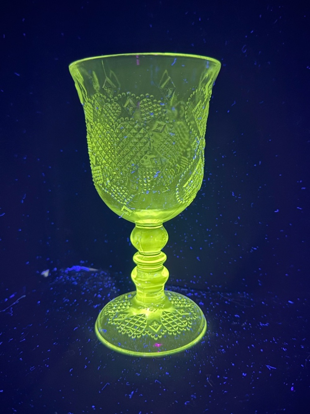 Vintage UV Reactive Fostoria for AVON 1978 Clear Wine/Goblet Water Heart glass